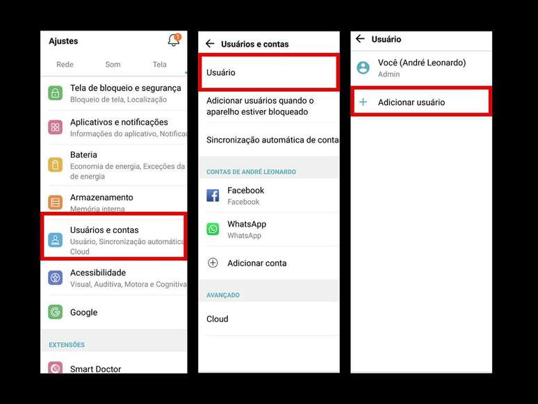 Crie um novo usuário para omitir apps nos aparelhos Android (Imagem: Captura de tela/André Leonardo/Canaltech)