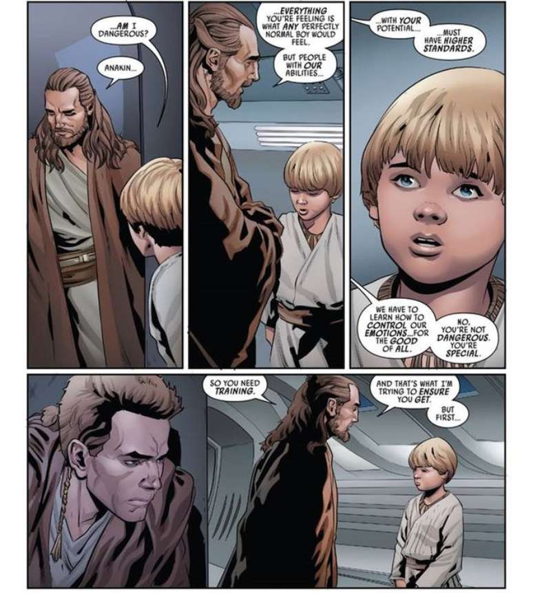 HQ mostra que treinamento de Anakin começou antes mesmo de ser mostrado no filme (Imagem: Reprodução/Marvel Comics)