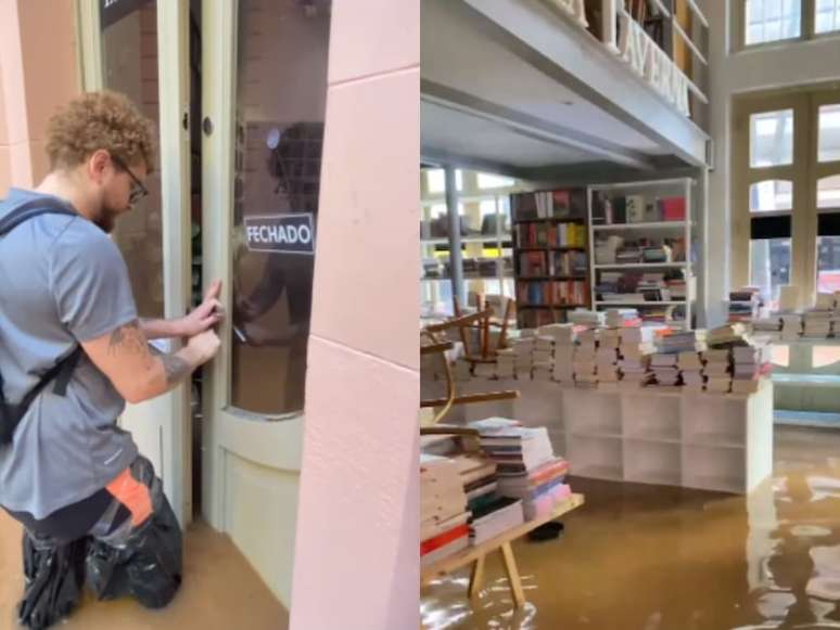 Livraria da Taverna é inundada em Porto Alegre (RS).