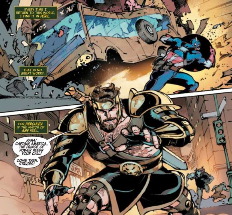 Hércules ganha destaque na formação alternativa dos Vingadores contra os supervampiros (Imagem: Reprodução/Marvel Comics)