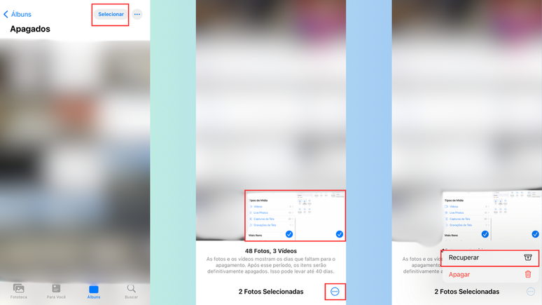 Como restaurar fotos e vídeos apagados no iOS (Imagem: Captura de tela/Bruno De Blasi/Canaltech)