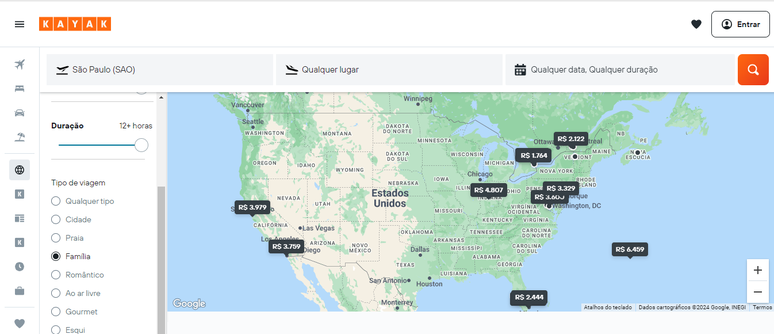 O Kayak gera uma sele&ccedil;&atilde;o de destinos familiares nos Estados Unidos