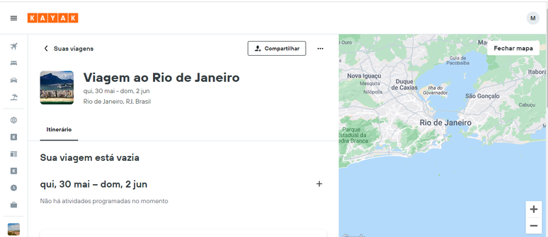 Uma viagem criada para o Rio de Janeiro, ainda sem nenhuma reserva
