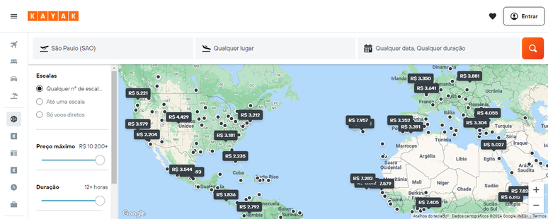 A ferramenta Explore mostra os destinos com bons pre&ccedil;os por meio de um mapa