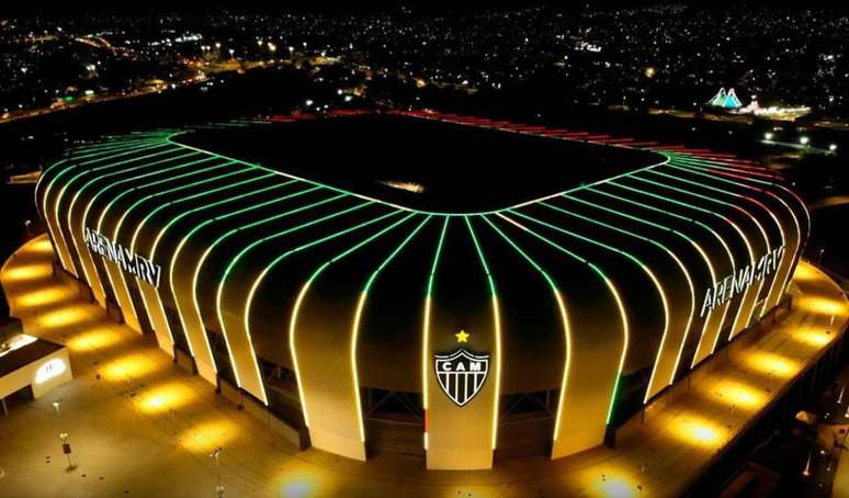 Arena MRV iluminada em homenagem ao RS. (Reprodução / Atlético)