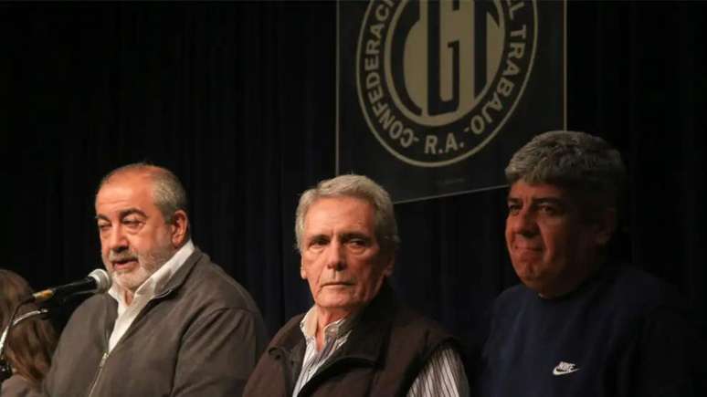 Dirigentes da CGT: Héctor Daer, Carlos Acuña e Pablo Moyano