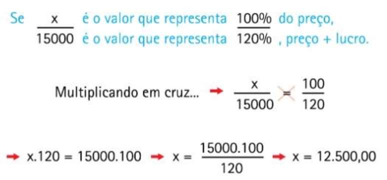 Imagem ensinando passo a passo como fazer uma regra de três simples