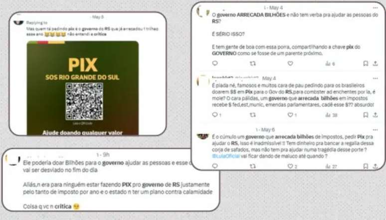 No X (antigo Twitter), usuários argumentam que governo do RS arrecada bilhões e deveria ter verba para ajudar os atingidos pelas enchentes