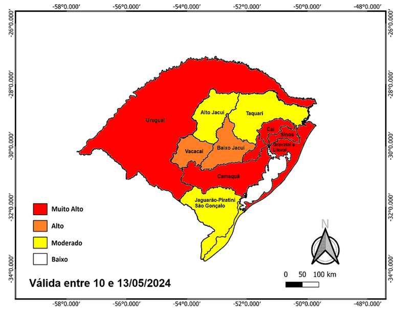 Probabilidade de ocorrência de eventos hidrológicos em, ao menos, um município das bacias hidrográficas indicadas.