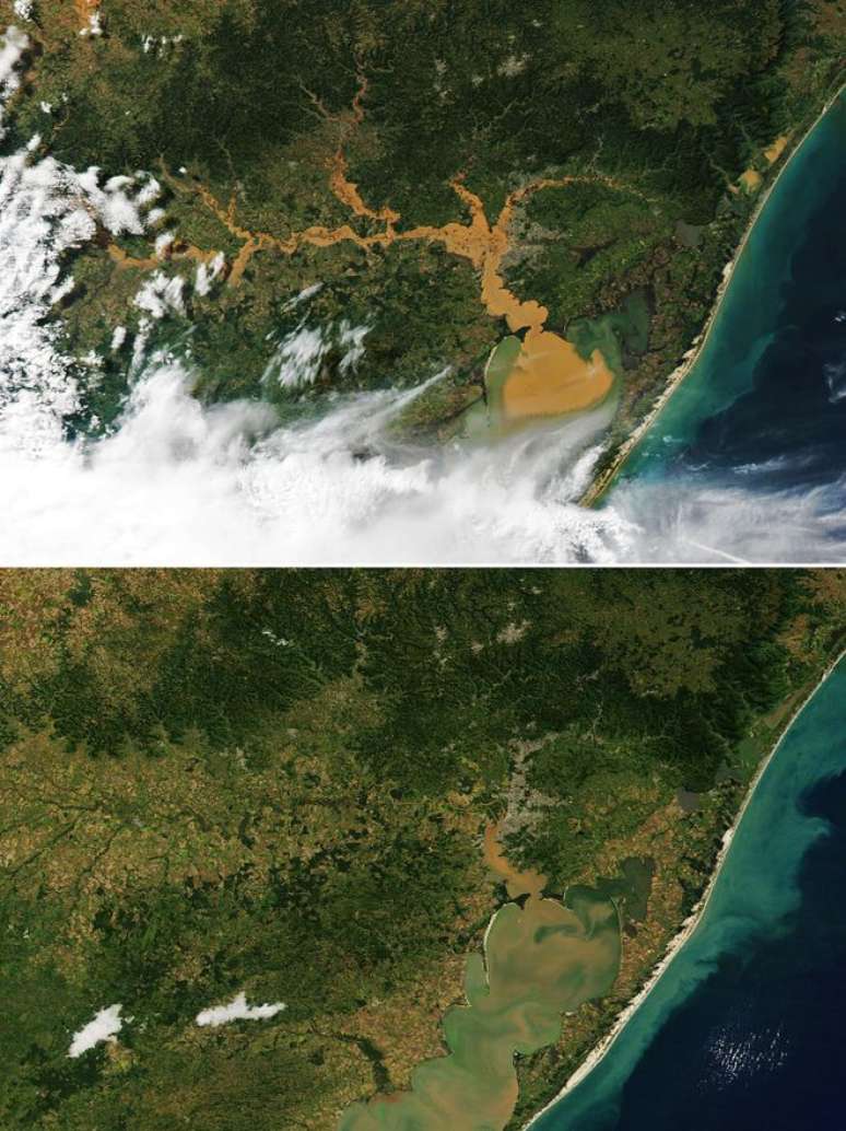 Imagens da NASA mostram extensão da destruição no Rio Grande do Sul, com inundações e alagamentos (Imagem: Reprodução/NASA)