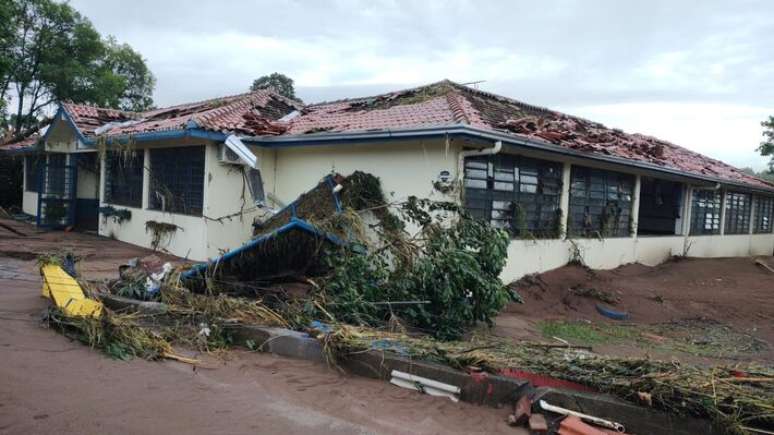 Escola atingida pelos temporais no Rio Grande do Sul, no município de Estrela. Escola Estadual Moinhos, em Estrela, após a descida das águas. Ela já havia sido atingida nas enchentes de setembro do ano passado no Vale do Taquari