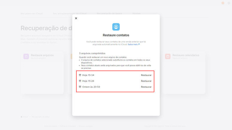 Como recuperar contatos no iCloud (Imagem: Captura de tela/Bruno De Blasi/Canaltech)