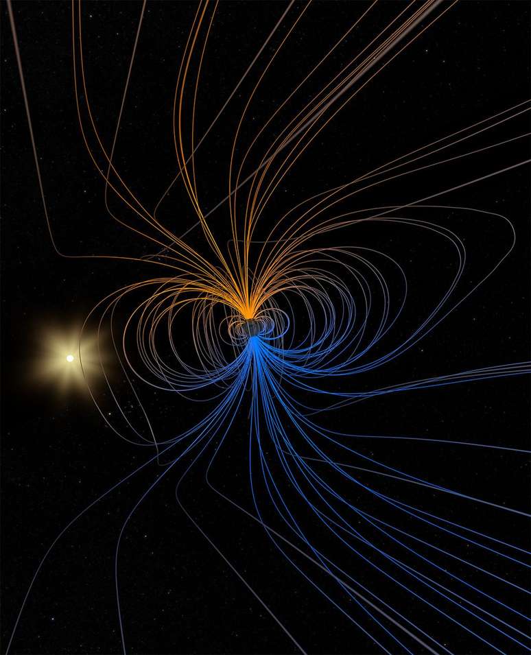 O campo magnético da Terra captura as partículas do Sol (Imagem: Reprodução/Goddard Space Flight Center da NASA)