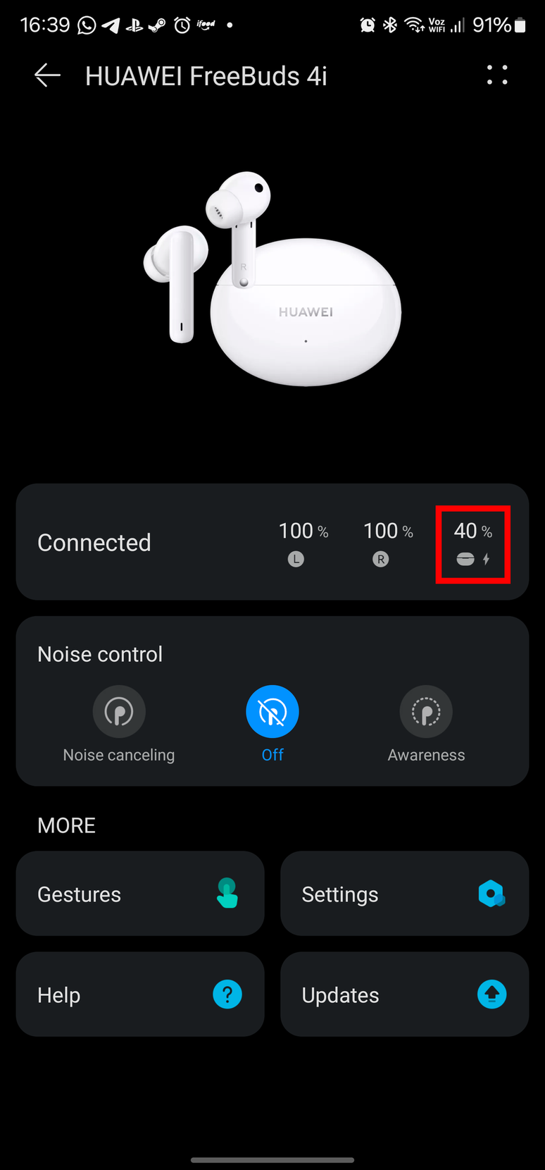 Você também pode acompanhar o carregamento usando o app dedicado — note o ícone de relâmpago ao lado do nível de bateria (Imagem: Renan da Silva Dores/Canaltech)