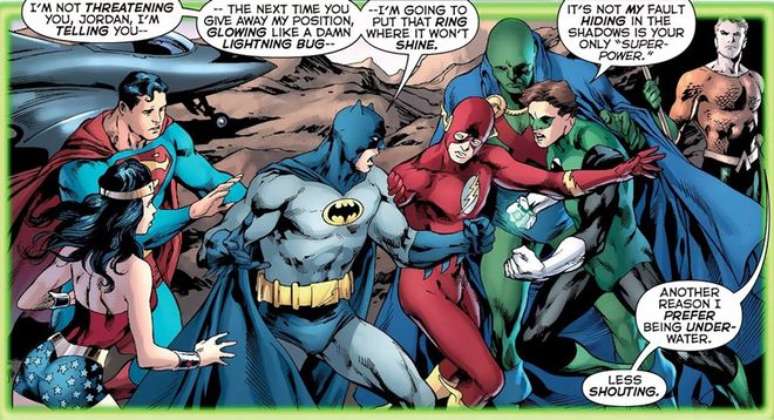 A Liga da Justiça costuma apartar a briga e isolá-los em cantos diferentes (Imagem: Reprodução/DC Comics)