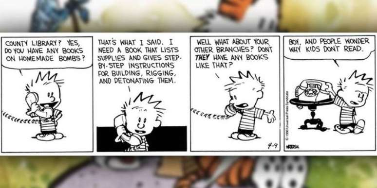 Calvin tentando procurar manual de fabricação de bombas (*