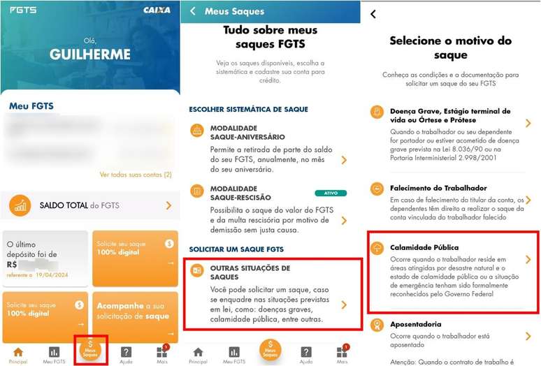 Solicitação de saque por calamidade pública pode ser feito pelo aplicativo FGTS (Imagem: Captura de tela/Guilherme Haas/Canaltech)