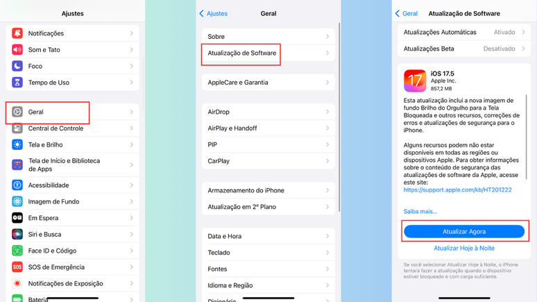 Como atualizar para o iOS 17.5 (Imagem: Captura de tela/Bruno De Blasi/Canaltech)