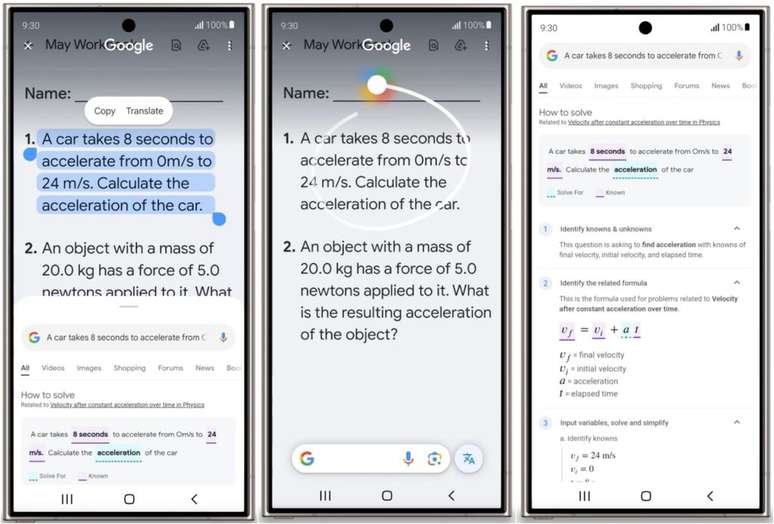 Circule para Pesquisar agora pode ser usado para aprender como resolver problemas matemáticos (Imagem: Divulgação/Google)