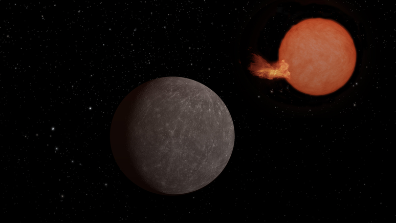 O exoplaneta SPECULOOS-3 b está tão perto da sua estrela que recebe grande quantidade de radiação, e dificilmente teria uma atmosfera (Imagem: Reprodução/ NASA/JPL-Caltech)