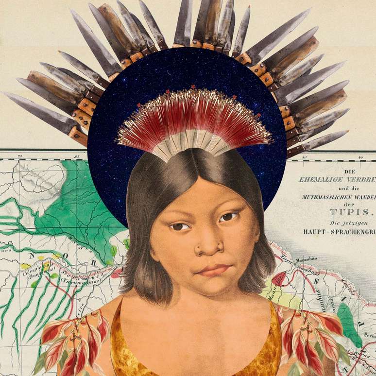 Colagem de G&ecirc; Viana reconstroi imagem de Miranha (aqui, a obra original n&atilde;o aparece na &iacute;ntegra por quest&otilde;es de formata&ccedil;&atilde;o)