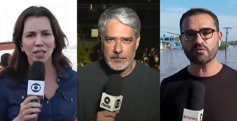 Ana Paula Araújo, do 'Bom Dia Brasil', William Bonner, do 'Jornal Nacional', e Marcelo Cosme, do 'GloboNews Em Pauta', foram deslocados do Rio ao RS para mostrar de perto o desastre climático