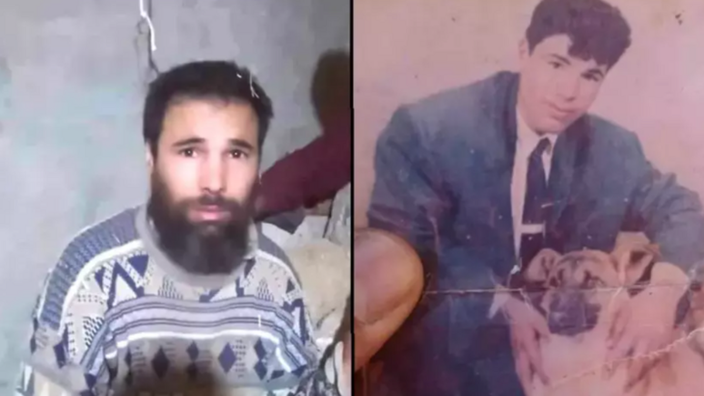 À esquerda, imagem do homem após ser resgatado; à direita, uma fotografia anterior ao seu desaparecimento