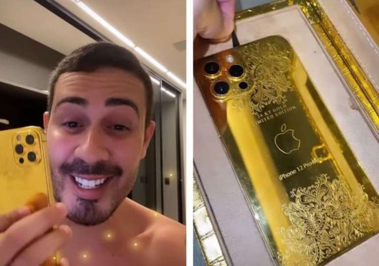 Gold iPhone 12 Pro Max that Carlinho Maia received as a gift in 2021 (Image: Reproduction/Inatragram) Gold iPhone 12 Pro Max that Carlinho Maia received as a gift in 2021 (Image: Reproduction/Inatragram)