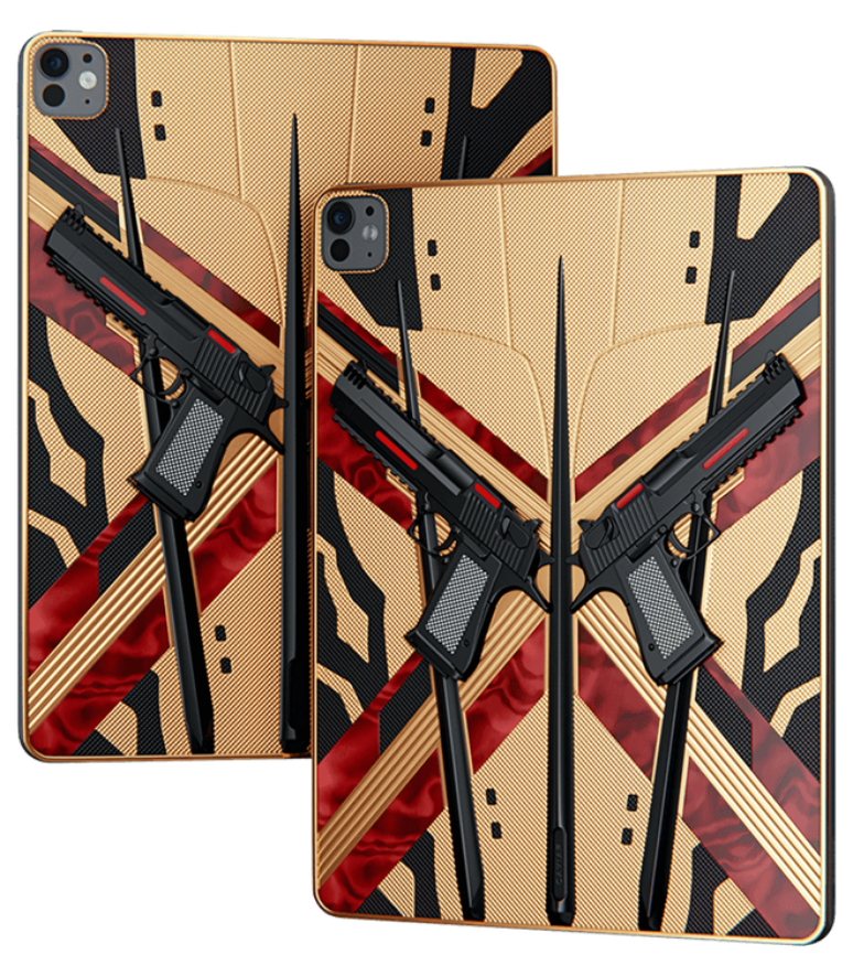 Versão customizada do iPad Pro tem partes em ouro e titânio no painel traseiro (Imagem: Divulgação/Caviar)