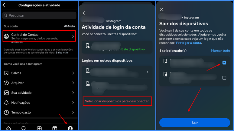 Você pode deslogar sua conta do Instagram de forma remota usando outro celular (Imagem: Captura de tela/Fabrício Calixto/Canaltech)