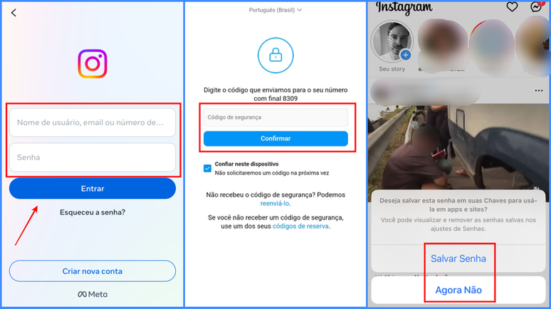 É possível fazer login no seu Instagram num telefone novo em apenas alguns passos (Imagem: Captura de tela/Fabrício Calixto/Canaltech)