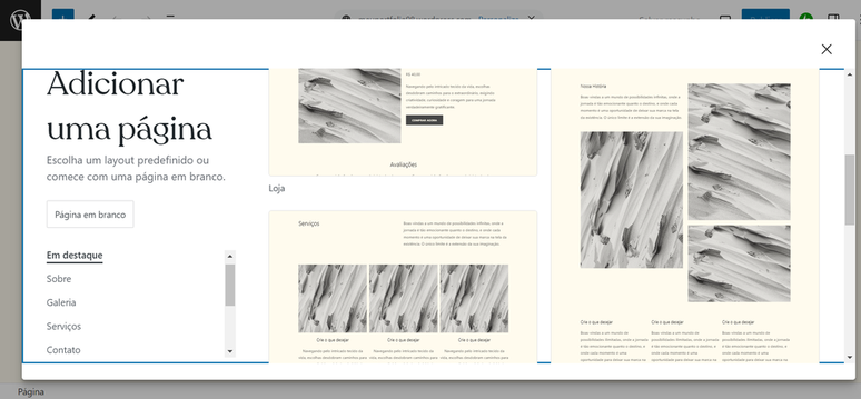 Estruture o seu portfólio no WordPress com páginas e seções bem definidas (Imagem: Captura de tela/Guilherme Haas/Canaltech)