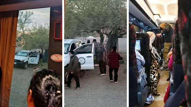 Fotos tiradas secretamente em um ônibus atacado por homens armados no México