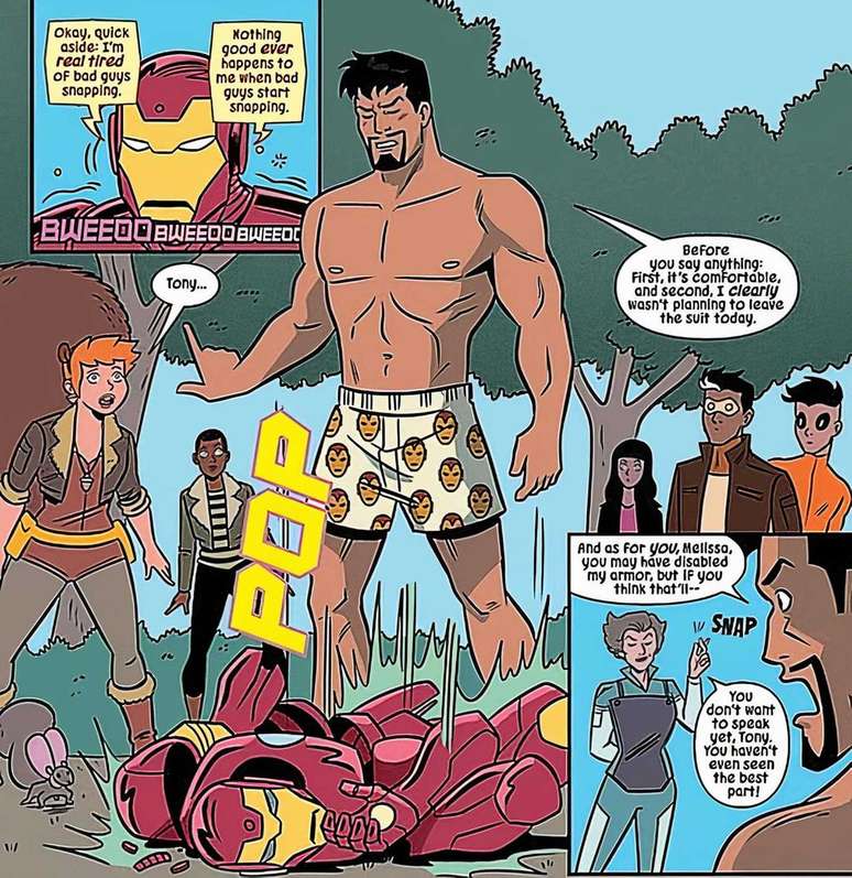 Homem de Ferro passando vergonha (Imagem: Reprodução/Marvel Comics)