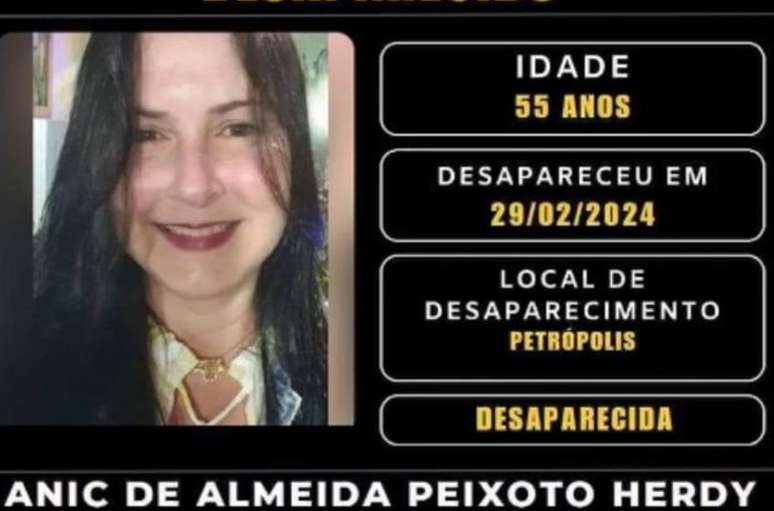 Anic de Almeida Peixoto Herdy está desaparecida desde o dia 29 de fevereiro de 2024