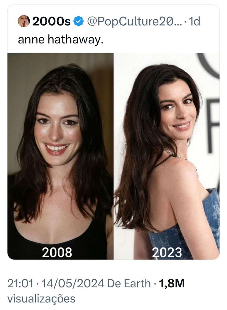 Anne Hathaway aos 26 e aos 41 anos de idade