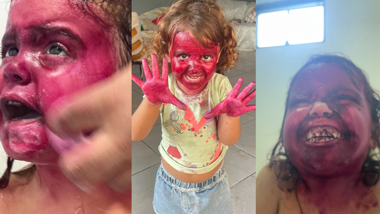 Menina de 3 anos viraliza após pintar rosto todo de batom