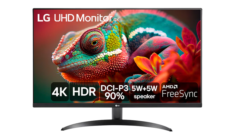Novo monitor 4K da LG tem tamanho de 32 polegadas, conexões variadas, suporte para HDR10, taxa de atualização variável com AMD Free Sync e sistema de som embutido MaxxAudio (Imagem: Reprodução/LG)