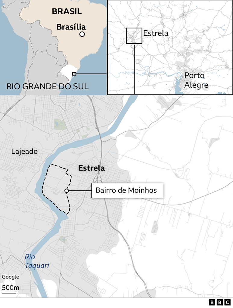 Mapa mostra localização da cidade de Estrela, no Rio Grande do Sul