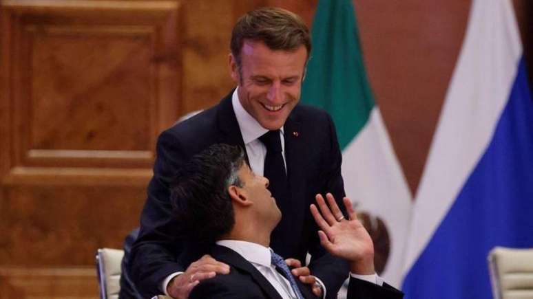 Emmanuel Macron e Rishi Sunak, governantes da França e Reino Unido, que não reconhecem o Estado palestino