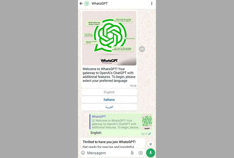 O WhatsGPT é uma assistente virtual em texto para o mensageiro (Imagem Captura de tela/Guilherme Haas/Canaltech)