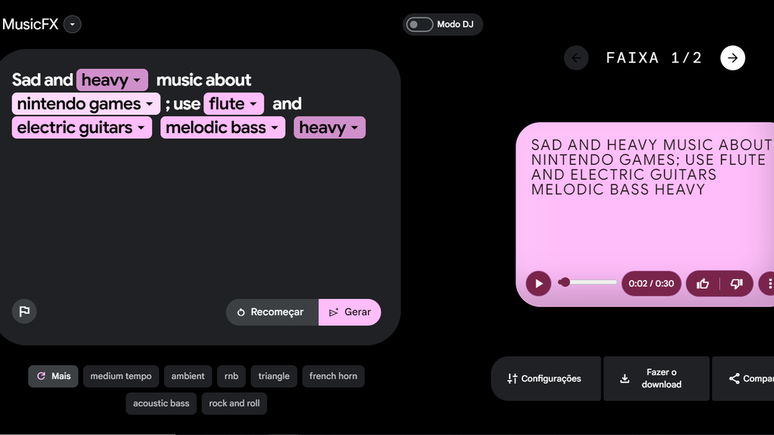 O MusicFX já pode ser acessador por qualquer pessoa (Imagem: Captura de tela/Ricardo Syozi/Canaltech)
