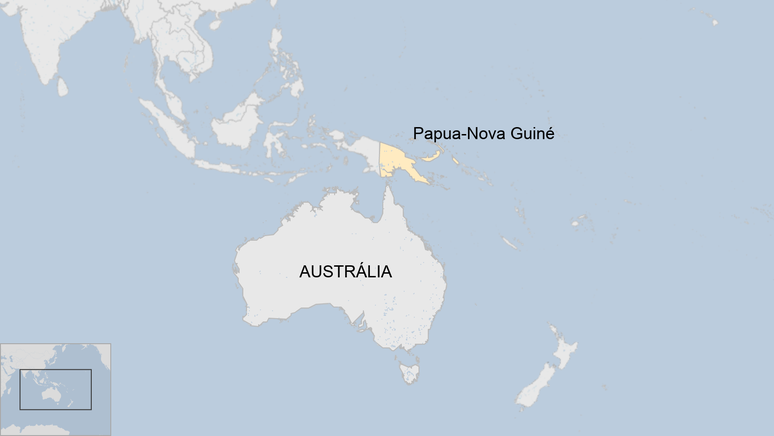 Mapa indicando localização de Papua-Nova Guiné