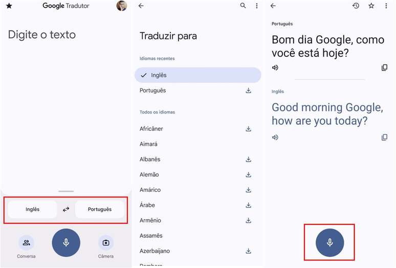 App do Google Tradutor para Android permite traduzir áudio (Imagem: Captura de tela/Guilherme Haas/Canaltech)