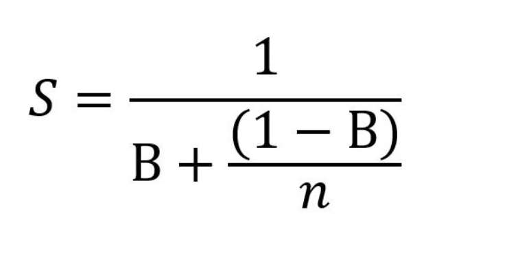Descrição matemática da Lei de Amdahl. (Imagem: Daniel Trefilio / Canaltech)