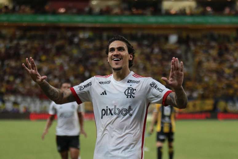 Pedro (Flamengo) comemorando seu gol contra o Amazonas no dia 22.05.2024 