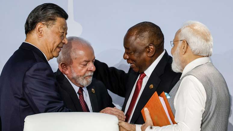 Os líderes de China, Brasil, África do Sul e Índia durante cúpula dos Brics: bloco tem como um de seus principais objetivos impulsionar a agenda do 'Sul Global'