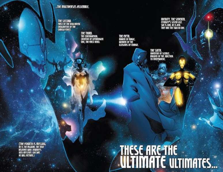 Agora a Marvel tem umas entidades cósmicas que lembram os Perpétuos, de Sandman (Imagem: Reprodução/Marvel Comics)