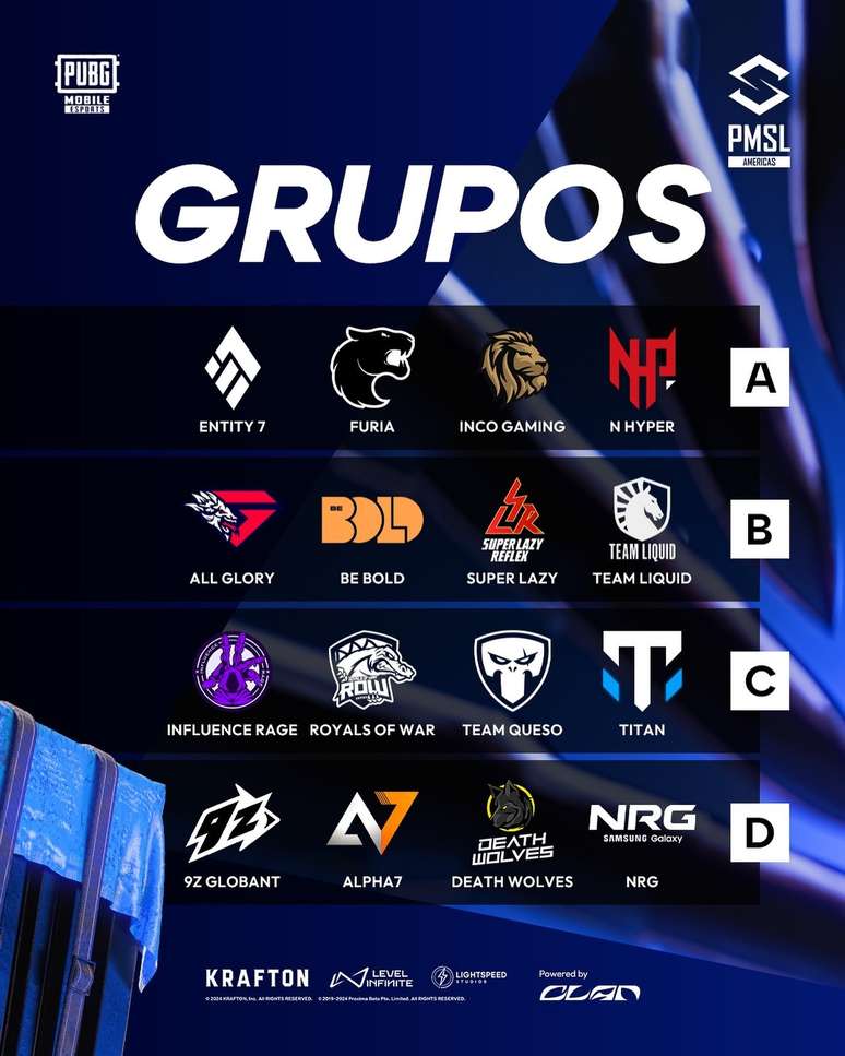 Divisão dos grupos da PUBG Mobile Super League Americas 2024