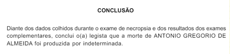 Resultado do laudo de necropsia do comerciante –